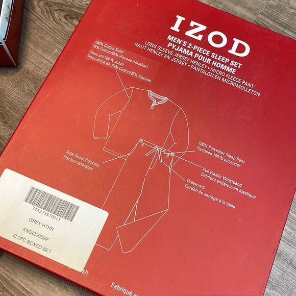 Izod Fleece Pants & Jersey Tee Pajama Set L, Grey Heather - Picture 3 of 3